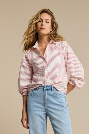 Red Button rode dames blouse   Punt kraag   Regular fit   Geen zakken   Streep patroon   Knoopsluiting   Lange mouw Rood L