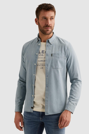 PME legend blauwe heren overhemd   Button-down kraag   Rinsewash wassing   Regular fit   Borstzakken   Knoopsluiting   Lange mouw Blauw XXXL