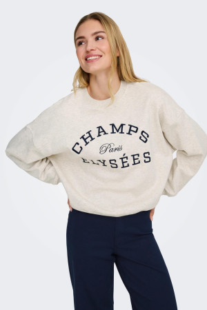 Jacqueline de Yong beige dames trui   Ronde hals   Regular fit   Tekst patroon   Duurzaam   Lange mouw Beige S