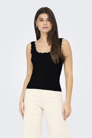 Jacqueline de Yong zwarte dames top   Ronde hals   Slim Fit   Rib patroon   Mouwloos Zwart M