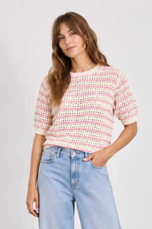 Red Button roze dames trui   Ronde hals   Regular fit   Geen zakken   Ajour patroon   Korte mouw Roze S