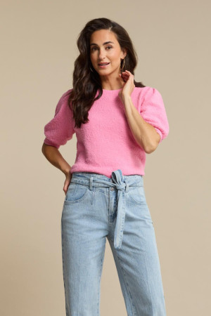 Red Button roze dames trui   Ronde hals   Regular fit   Geen zakken   Structuur patroon   Korte mouw Roze L