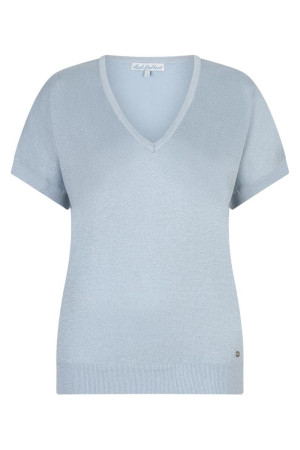 Red Button blauwe dames t-shirt   V-hals   Regular fit   Glitters patroon   Korte mouw Blauw L