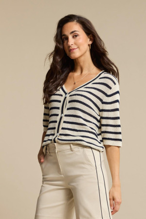 Red Button beige dames vest   V-hals   Regular fit   Pailletten patroon   Knoopsluiting   3/4 mouw Beige S