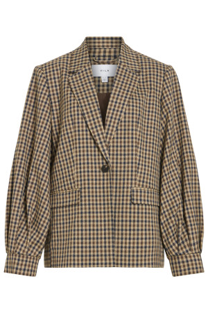Vila bruine dames blazer   Revers kraag   Oversized fit   Klepzakken   Geblokt patroon   Knoopsluiting   Lange mouw Bruin 40