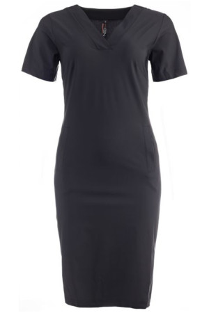 NED zwarte dames jurk   V-hals   Slim Fit   Steekzakken   Korte mouw Zwart S