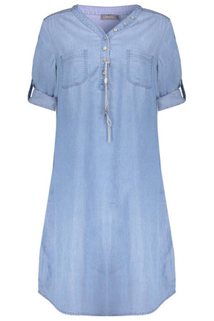 Geisha blauwe dames jurk   V-hals   Regular fit   Borstzakken   Knoopsluiting   Lange mouw Blauw S