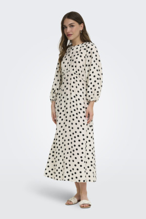 Only witte dames jurk   Ronde hals   Regular fit   Stippen patroon   Knoopsluiting   3/4 mouw Wit S