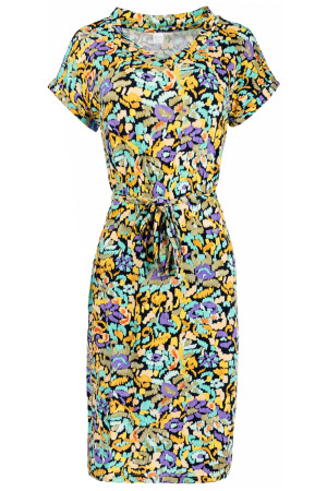 NED multi color dames jurk   V-hals   Regular fit   Grafisch patroon   Korte mouw Multi color XXXL