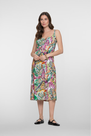 Geisha groene dames jurk   V-hals   Regular fit   Bloemen patroon   Spaghettibandjes Groen XS