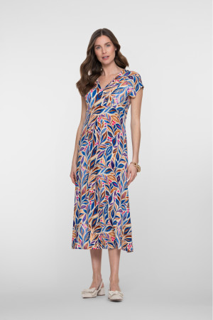 Geisha blauwe dames jurk   V-hals   Regular fit   Grafisch patroon   Kap mouw Blauw S