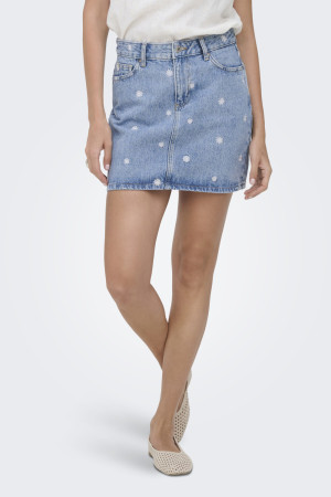 Only blauwe dames rok   Rinsewash wassing   Regular fit   5-Pocket zakken   Bloemen patroon   Knoop- en ritssluiting   Duurzaam   High waist Blauw M