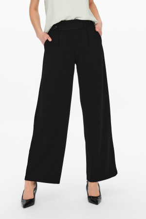 Jacqueline de Yong zwarte dames broek   Wide leg fit   Steekzakken   Elastische boord   Regular waist Zwart L/30