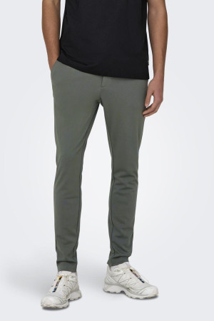 Only & Sons grijze heren broek   Slim Fit   Steekzakken   Knoop- en ritssluiting   Regular waist Grijs 34/30
