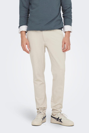 Only & Sons beige heren broek   Slim Fit   Steekzakken   Knoop- en ritssluiting   Regular waist Beige 33/30