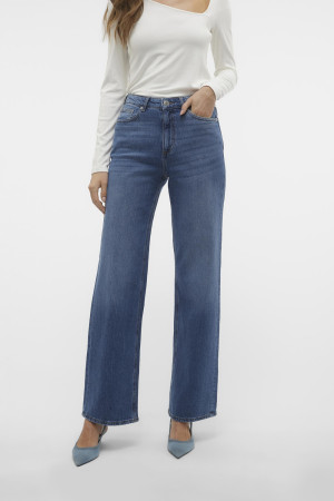 Vero Moda blauwe dames jeans   High waist   Stonewash wassing   Wide leg fit   5-Pocket zakken   Knoop- en ritssluiting   Duurzaam   High waist Blauw