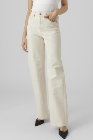 Vero Moda ecru dames jeans   High waist   Rinsewash wassing   Wide leg fit   5-Pocket zakken   Knoop- en ritssluiting   Duurzaam   High waist Ecru