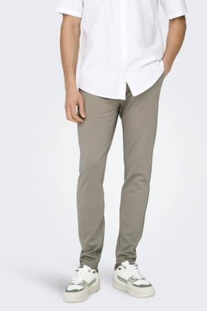 Only & Sons beige heren broek   Slim Fit   Steekzakken   Knoop- en ritssluiting   Regular waist Beige 31/32