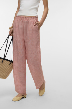 Vero Moda roze dames broek   Wide leg fit   Steekzakken   Gemeleerd patroon   Elastische boord   High waist Roze M