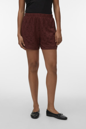 Vero Moda bordeaux dames broek   Regular fit   Ajour patroon   Elastische boord   High waist Bordeaux XS
