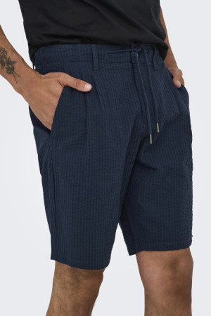 Only & Sons blauwe heren broek   Regular fit   Steekzakken   Structuur patroon   Knoop- en ritssluiting   Duurzaam Blauw XL