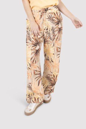 Zoso zand dames broek   Wide leg fit   Steekzakken   Bloemen patroon   Elastische boord   High waist Zand XXL