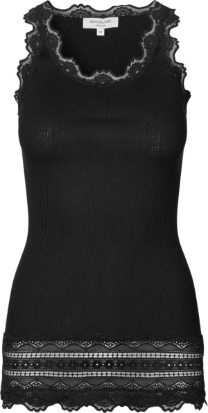 Rosemunde Copenhagen Damen Top Seide breite Spitze Rundausschnitt Benita...