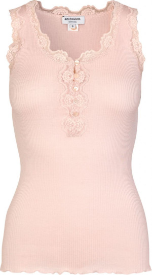 Rosemunde Copenhagen Damen Top Seide breite Spitze Knopfleiste Rundaussc...