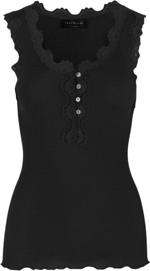 Rosemunde Copenhagen Damen Top Seide breite Spitze Knopfleiste Rundaussc...
