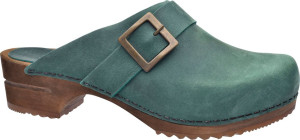 Sanita Damen Clogs Holz offen mit Schnalle Urban grün 37