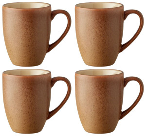 Bitz Steingut Tasse / Becher mit Henkel 0,3 l Set 4 Stk. holz, sand