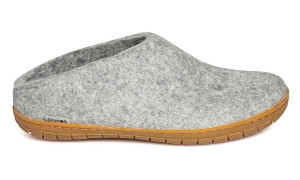 Glerups Modell B Unisex Filzpantoffel Kautschuksohle natur grau 36