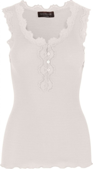 Rosemunde Copenhagen Damen Top Seide breite Spitze Knopfleiste Rundaussc...