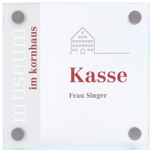 GALERIE T&uuml;rschild | 150x150 mm | 2 Scheiben ESG Glas | 4x Edelstahl Halter | ...