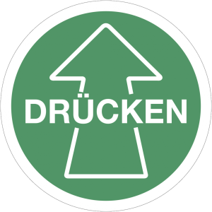 Dreifke&reg; Aufkleber Piktogramm Dr&uuml;cken mit Pfeil, Folie, &Oslash; 100 mm