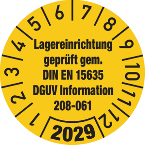 Dreifke&reg; Jahrespr&uuml;fplakette, Lagereinrichtung DGUV Information 2 - 30 mm Foli...