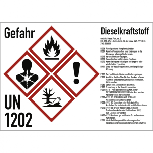 Dreifke&reg; Gefahrstoffkennzeichnung Dieselkraftstoff nach GHS, Folie, 148x105 m...