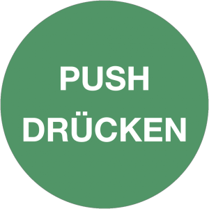 Dreifke&reg; Aufkleber Piktogramm Push/Dr&uuml;cken, Folie, &Oslash; 50 mm