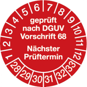 Dreifke&reg; Pr&uuml;fplakette gepr&uuml;ft nach DGUV Vorschrift 68 n&auml;chster P - 30 mm Foli...