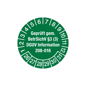 Dreifke&reg; Aufkleber Pr&uuml;fplakette, Gepr&uuml;ft gem. BetrSichV &sect; 3 (3) DGUV Informat...