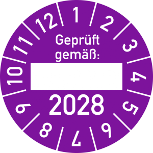 Dreifke&reg; Pr&uuml;fplakette Gepr&uuml;ft gem&auml;&szlig;: 2028, Folie, &Oslash; 30 mm, 10 St&uuml;ck/Bogen