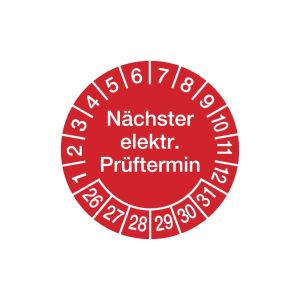 Dreifke&reg; Aufkleber Pr&uuml;fplakette, N&auml;chster elektr. Pr&uuml;ftermin, rot/wei&szlig;, Folie...