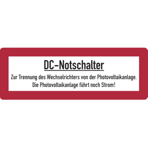 Dreifke&reg; Aufkleber | Feuerwehrschild, DC-Notschalter,74 x 210 mm, Folie - 210...