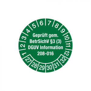 Dreifke&reg; Aufkleber Pr&uuml;fplakette, Gepr&uuml;ft gem. BetrSichV &sect; 3 (3) DGUV Informat...