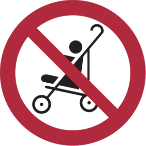 Dreifke&reg; Aufkleber (Folie) "Kinderwagen auf Rolltreppen verboten", &Oslash;10cm, Fol...