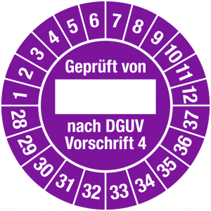 Dreifke&reg; Pr&uuml;fplakette Gepr&uuml;ft von ___ nach DGUV Vorschrift 4, 2028-2037, Doku...