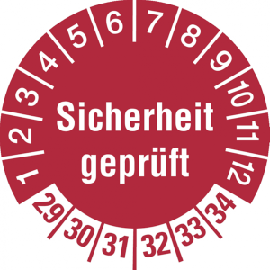 Dreifke&reg; Pr&uuml;fetikett Sicherheit gepr&uuml;ft ab 29 rot/wei&szlig; - 30 mm Folie selbstkl...