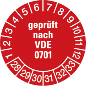 Dreifke&reg; Pr&uuml;fplakette gepr&uuml;ft nach VDE 0701 ab 28 rot/wei&szlig; - 30 mm Folie selb...