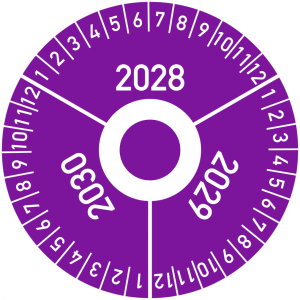Dreifke&reg; Pr&uuml;fplakette 3 Jahre 2028/2029/2030 mit Monaten, Folie, &Oslash; 40 mm, 10 ...