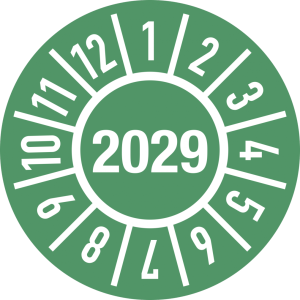 Dreifke&reg; Pr&uuml;fplakette Jahr 2029 mit Monaten, Folie, &Oslash; 25 mm, 500 St&uuml;ck/Rolle